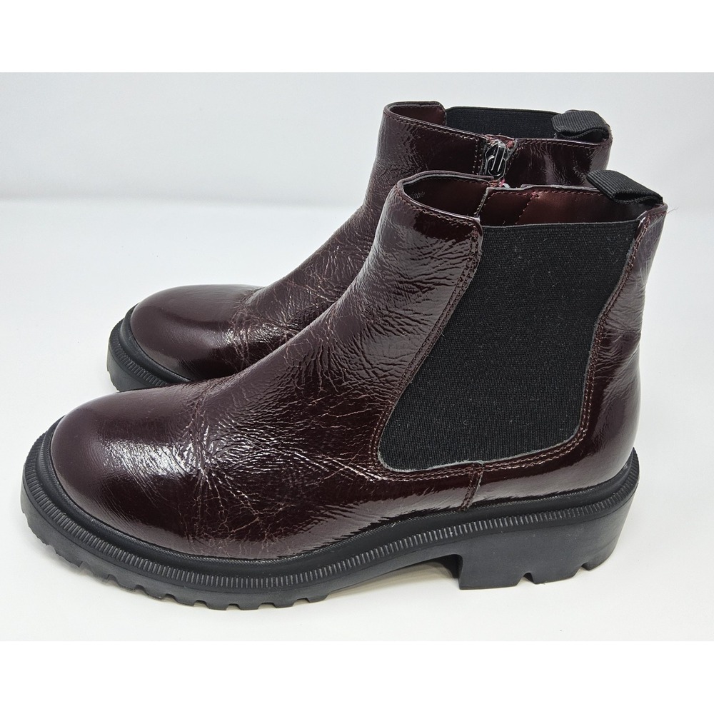 Blondo Cayla Boots Womens 8.5 Waterproof Chelsea Leather Patent Ankle Brown‎